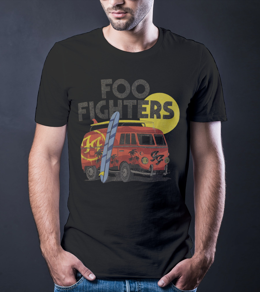 Foo Fighters Surf Van With Palm Trees And Sun T-Shirt