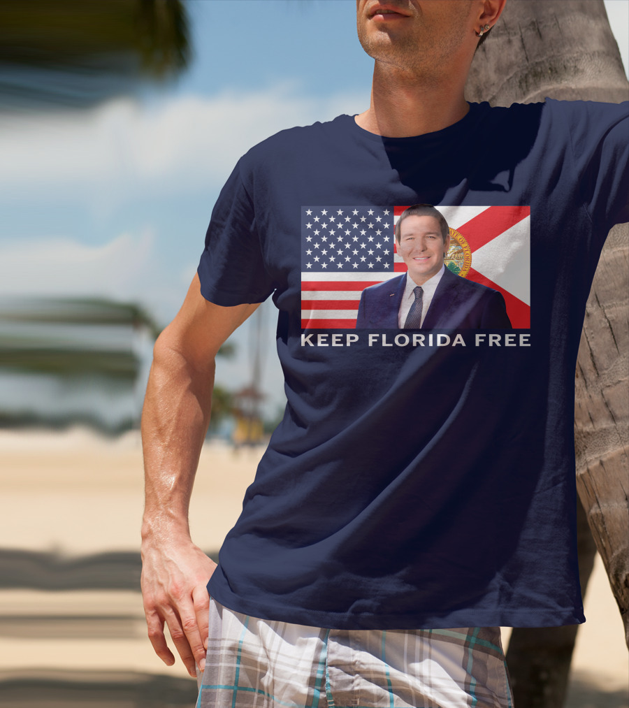 Keep Florida Free American Flag Portrait Navy Fine Jersey T-Shirt