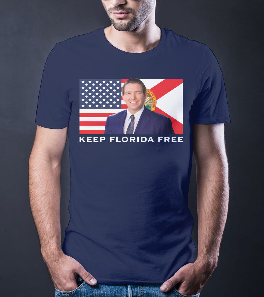 Keep Florida Free American Flag Portrait Navy Fine Jersey T-Shirt