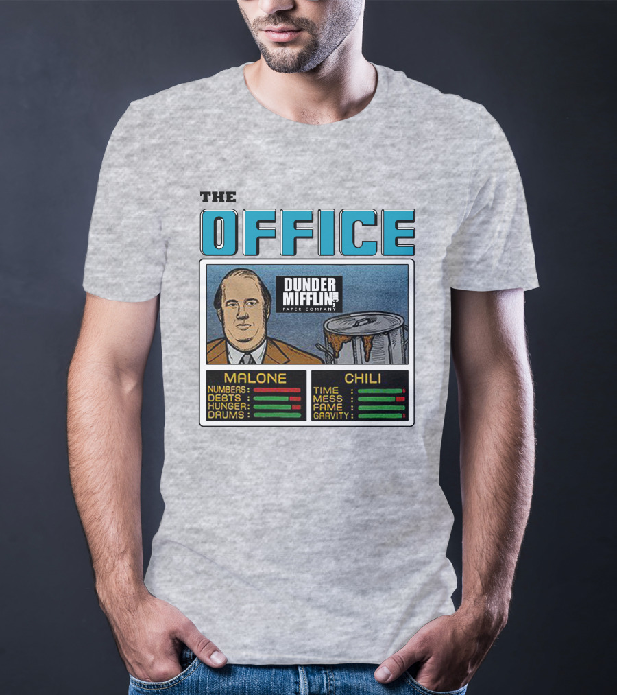 The Office Dunder Mifflin Kevin Malone Chili Numbers Debts Hunger Drums Time Mess Fame Gravity T-Shirt