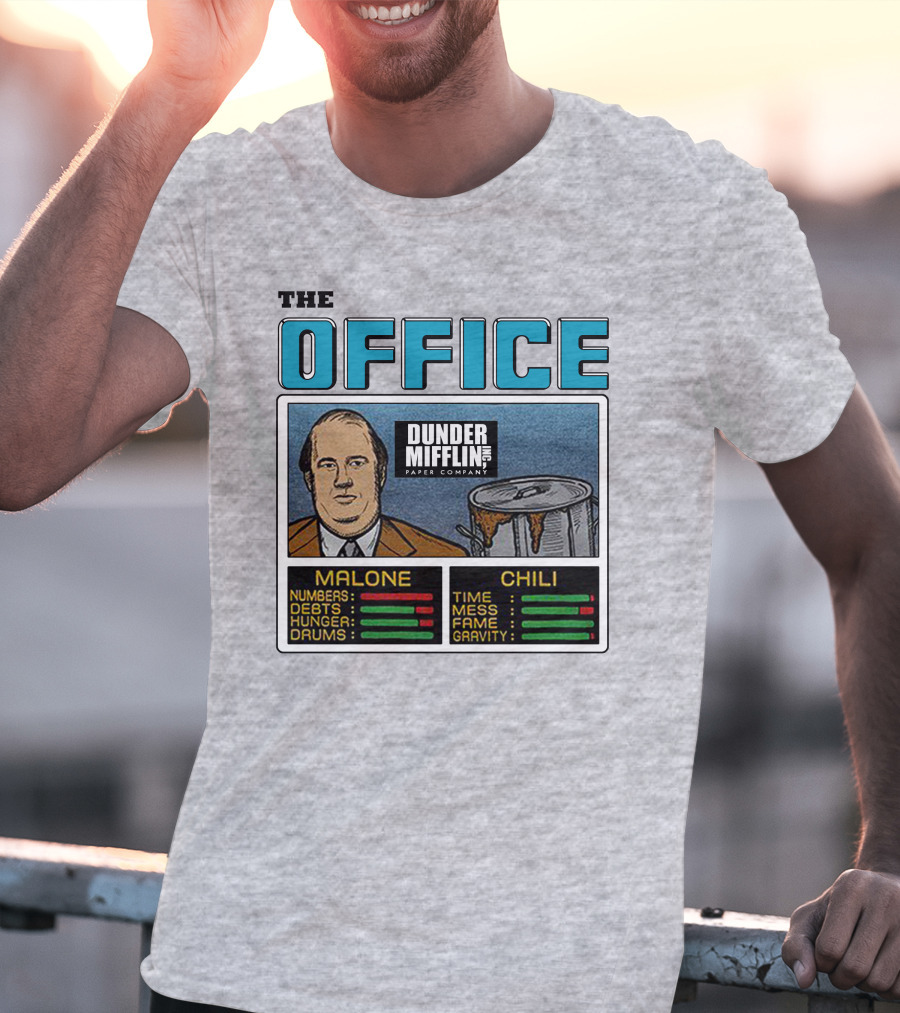 The Office Dunder Mifflin Kevin Malone Chili Numbers Debts Hunger Drums Time Mess Fame Gravity T-Shirt