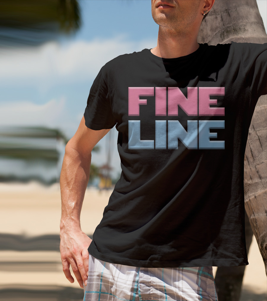 Fine Line Hand Typography Pink Blue Block Letters T-Shirt