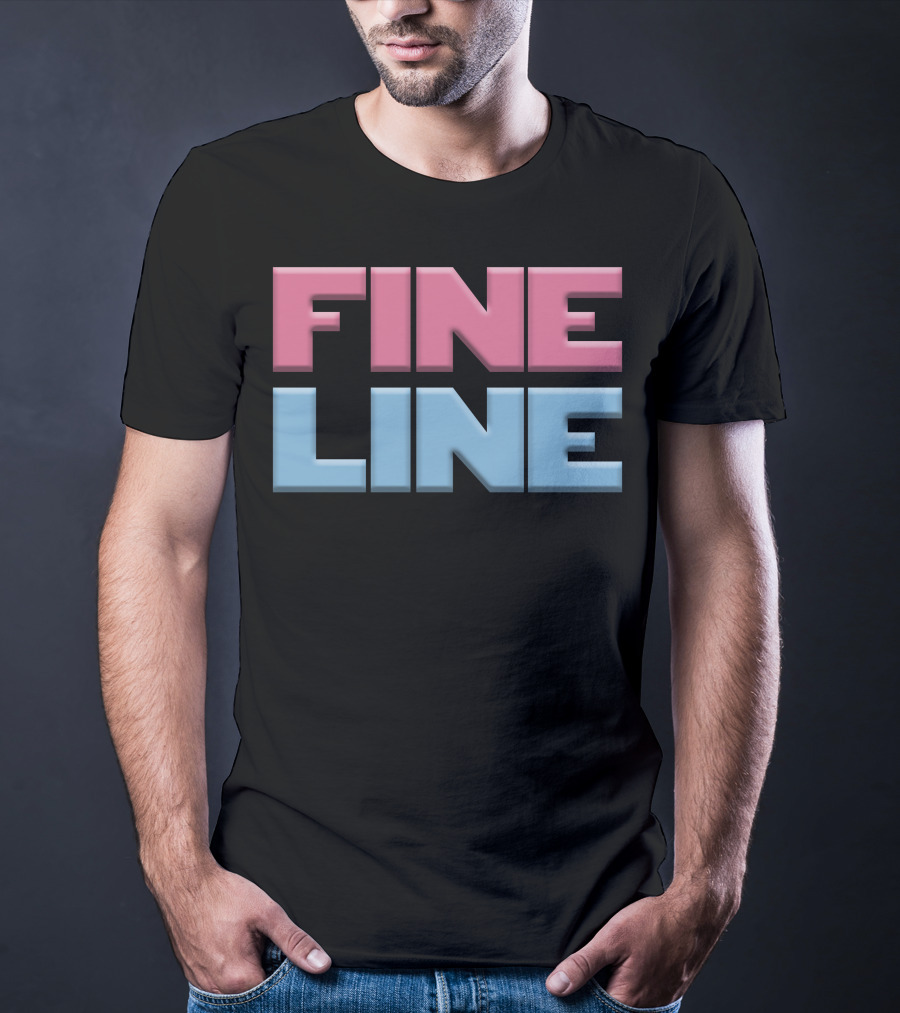 Fine Line Hand Typography Pink Blue Block Letters T-Shirt