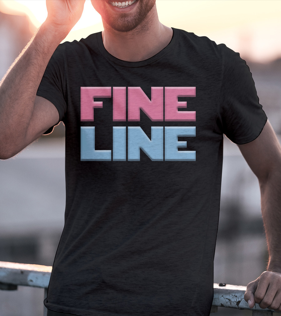 Fine Line Hand Typography Pink Blue Block Letters T-Shirt