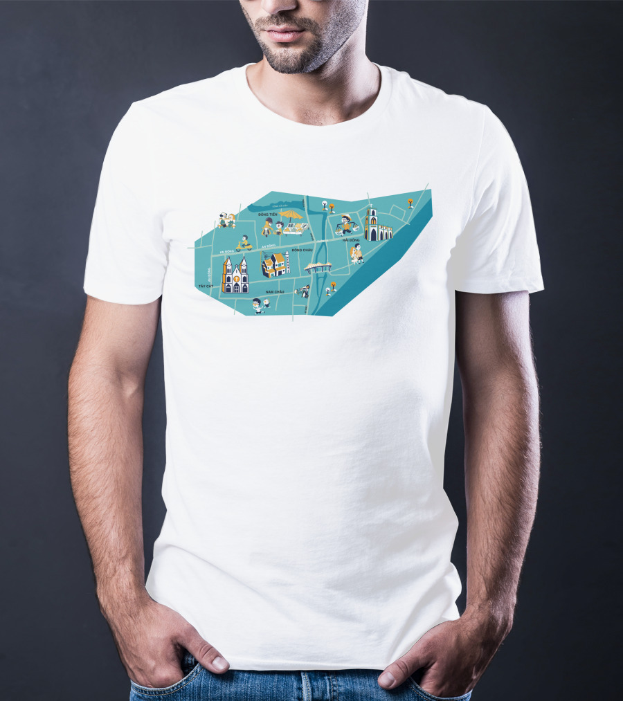 Hanoi Vietnam Historic Sites Map With Iconic Landmarks And Streets T-Shirt