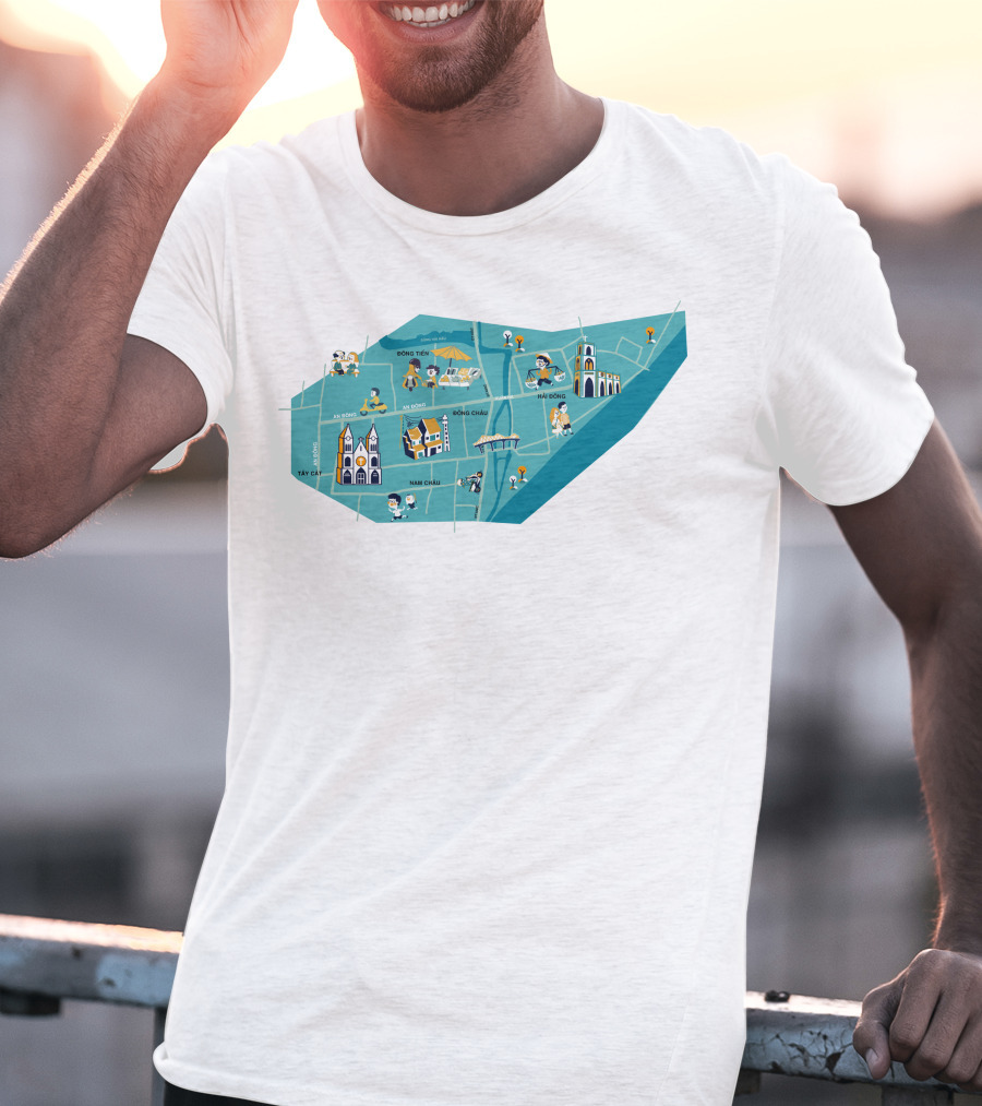 Hanoi Vietnam Historic Sites Map With Iconic Landmarks And Streets T-Shirt
