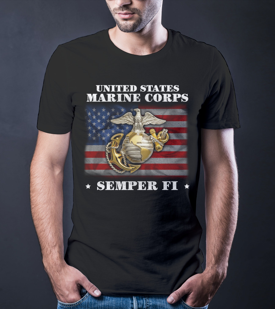 United States Marine Corps Semper Fi American Flag Eagle Globe And Anchor T-Shirt