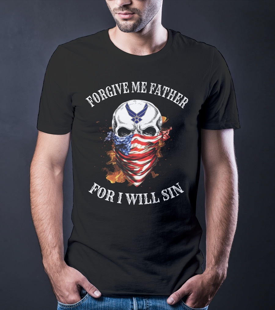Forgive Me Father For I Will Sin Skull American Flag Bandana With Air Force Symbol T-Shirt