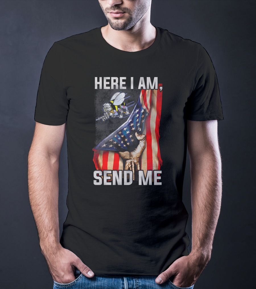 Here I Am Send Me American Flag Soldier Bee T-Shirt