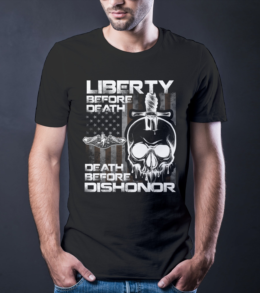 Liberty Before Death Before Dishonor Skull Dagger American Flag T-Shirt