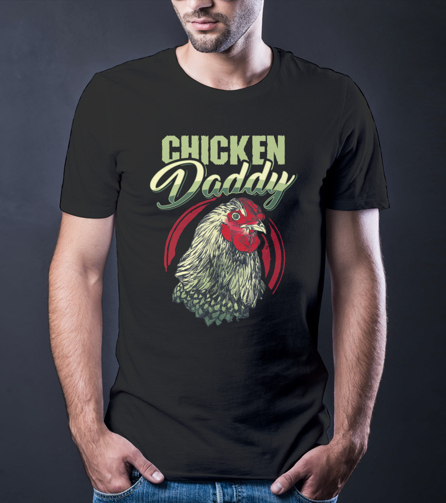 CHICKEN DADDY Rooster Graphic With Red And Green Details T-Shirt