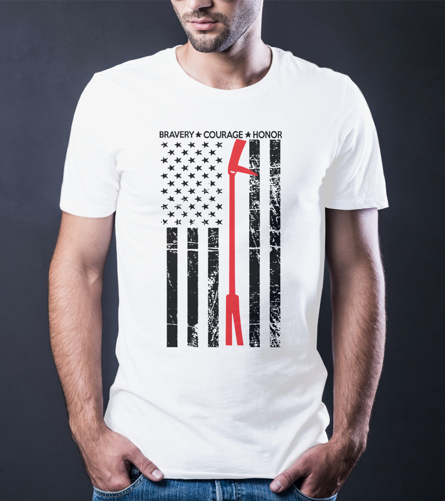 BRAVERY COURAGE HONOR Firefighter Flag With Red Halligan Tool T-Shirt