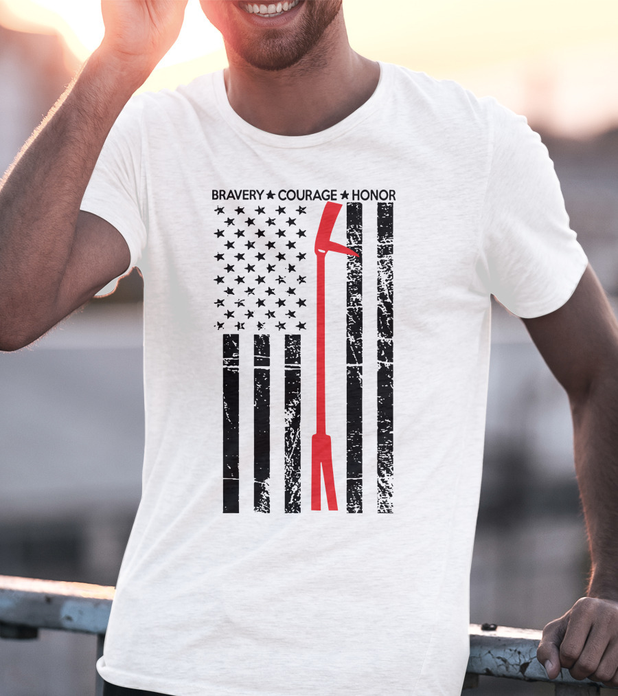 BRAVERY COURAGE HONOR Firefighter Flag With Red Halligan Tool T-Shirt