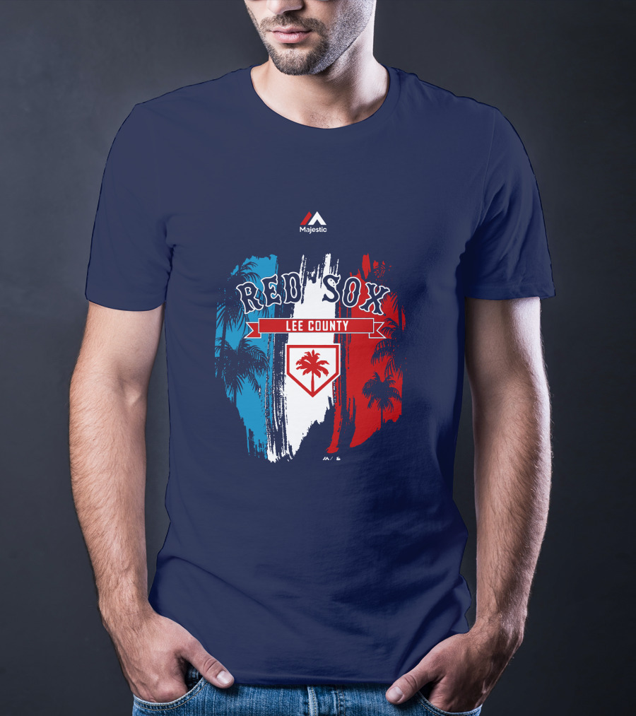 Majestic Red Sox Lee County Mookie Betts Palm Tree Blue Red White T-Shirt