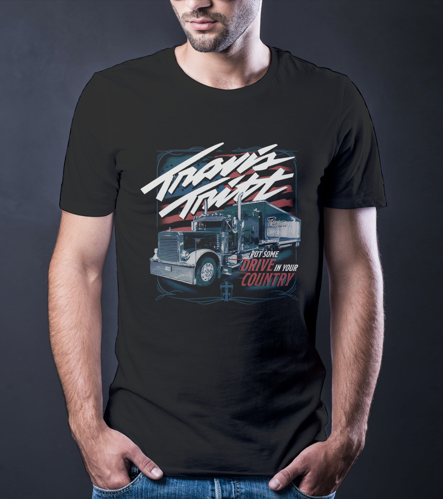 Travis Tritt Put Some Drive In Your Country Truck With American Flag Background T-Shirt