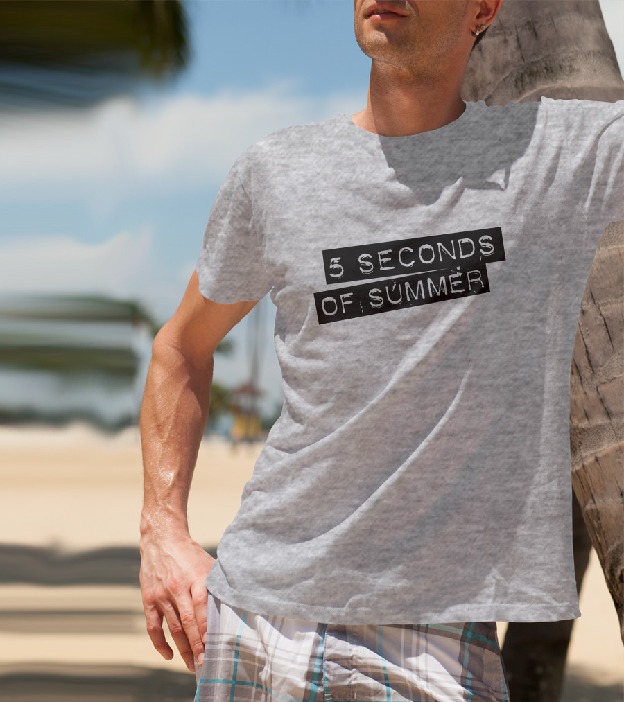 5 Seconds Of Summer Draped Black Text On Grey Background T-Shirt