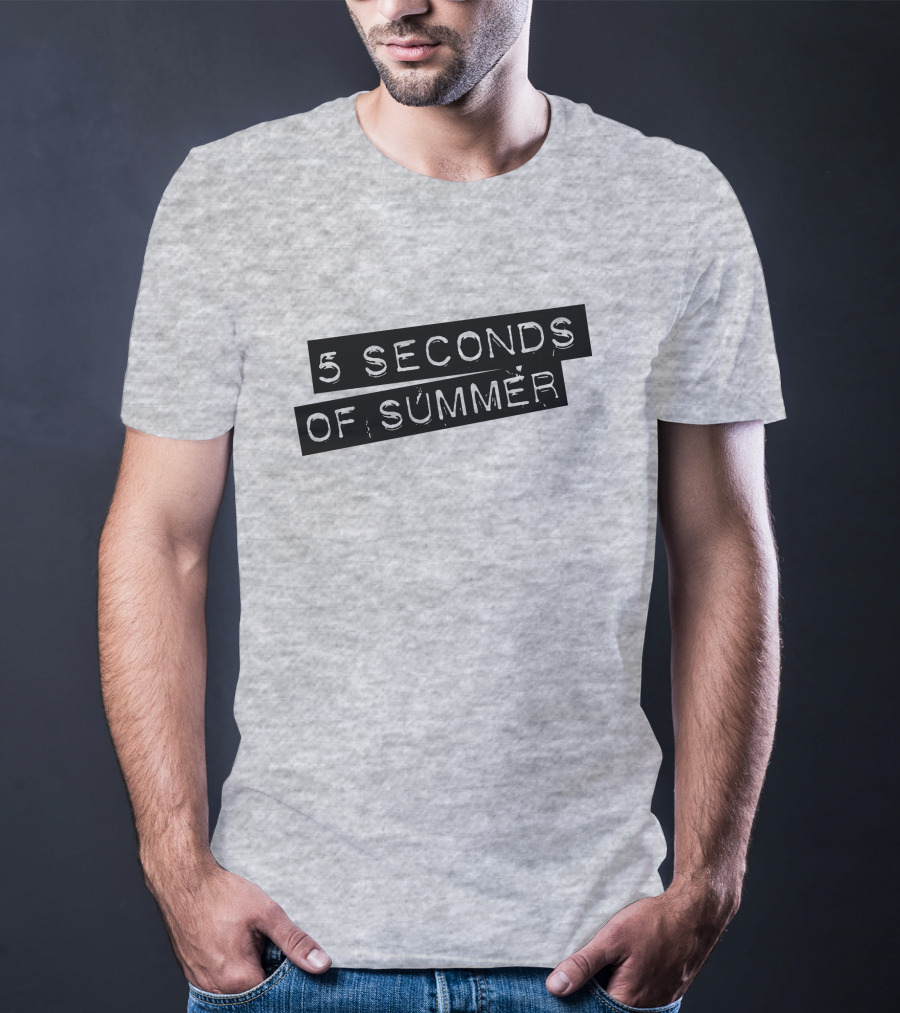 5 Seconds Of Summer Draped Black Text On Grey Background T-Shirt
