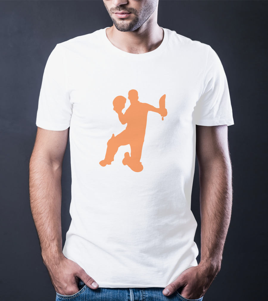 David Warner Orange Silhouette Cricketer Batting Pose T-Shirt