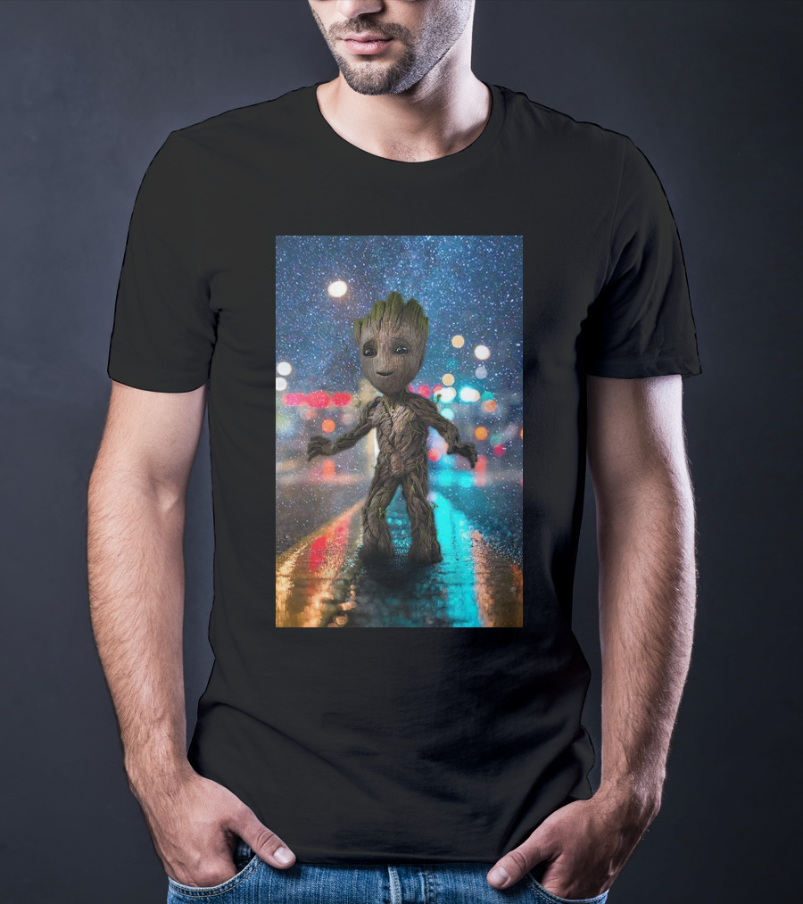 Groot Baby Guardians Of The Galaxy Night Street Scene T-Shirt