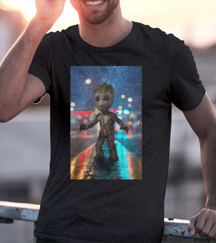 Groot Baby Guardians Of The Galaxy Night Street Scene T-Shirt