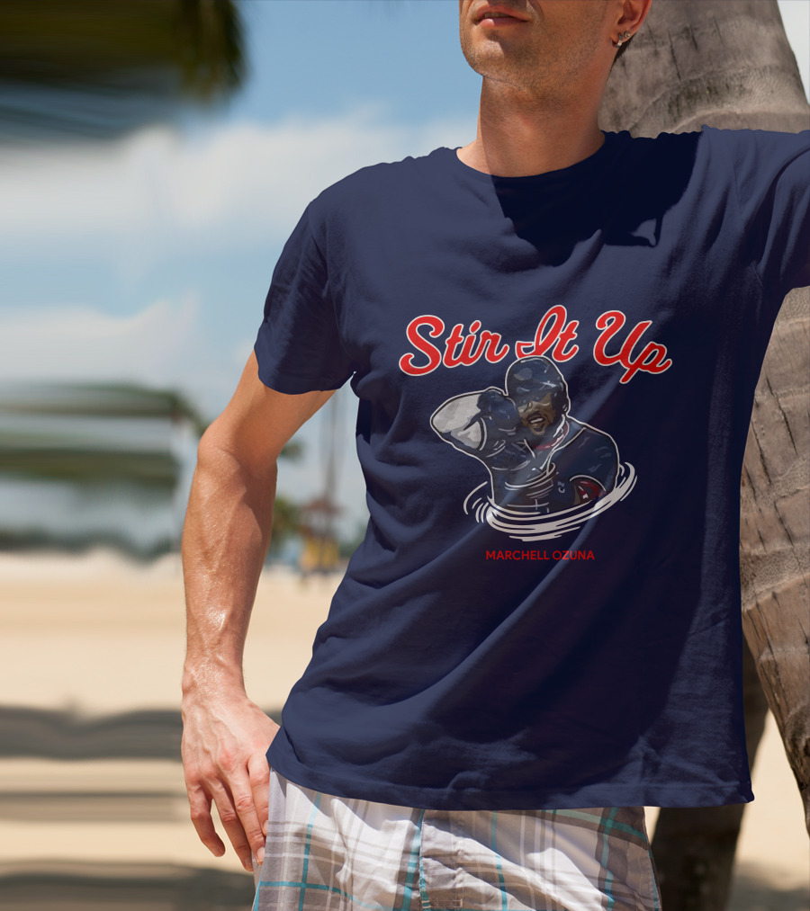 Stir It Up Marcell Ozuna Baseball Action Graphics T-Shirt