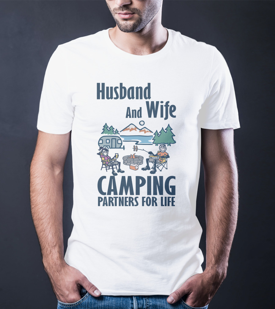Husband And Wife Camping Partners For Life Adventure T-Shirt