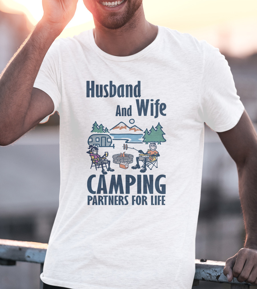 Husband And Wife Camping Partners For Life Adventure T-Shirt