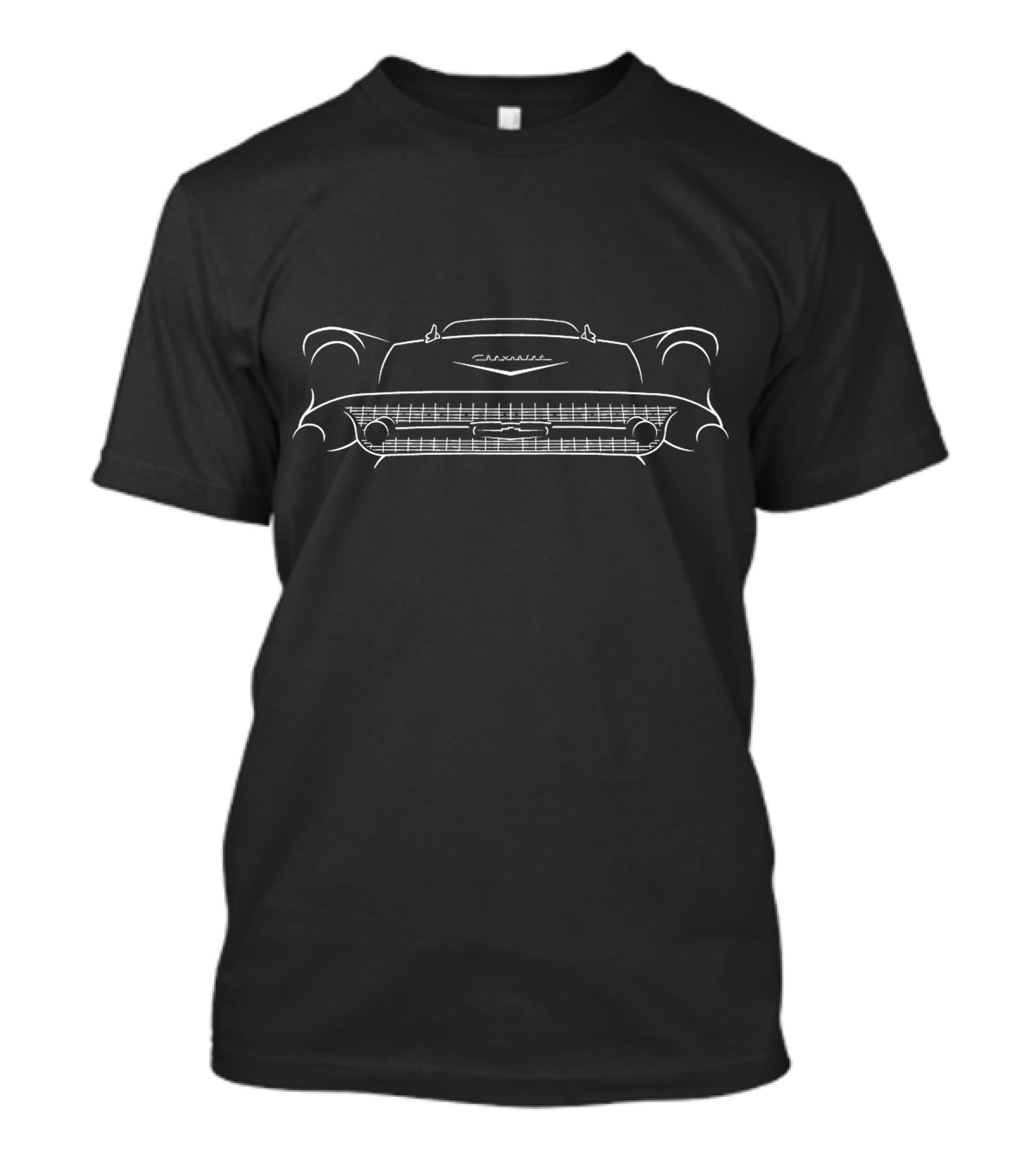 1957 Chevy Bel Air Front Stencil White Outline Classic Car Drawing T-Shirt