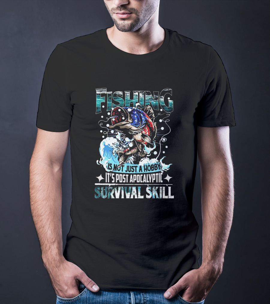 Fishing Is Not Just A Hobby It's Post Apocalyptic Survival Skill Captain America Skull And Tentacles T-Shirt