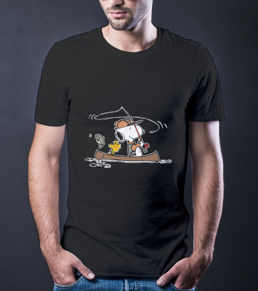 Woodstock And Snoopy Fishing Adventure In A Canoe T-Shirt
