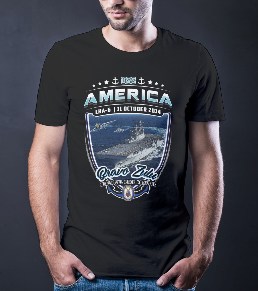 Uss America Lha-6 11 October 2014 Bravo Zulu Bello Vel Pace Paratus T-Shirt