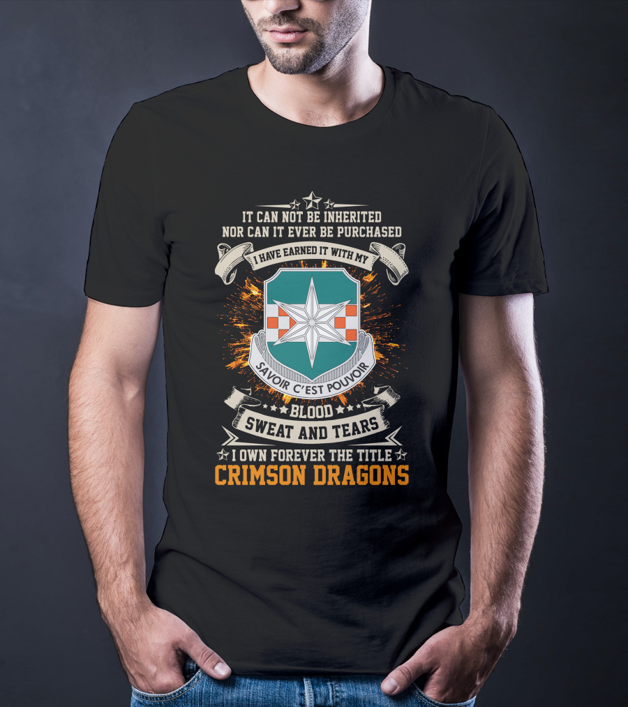 313th Military Intelligence Battalion Crimson Dragons Savoir C'est Pouvoir Blood Sweat And Tears T-Shirt