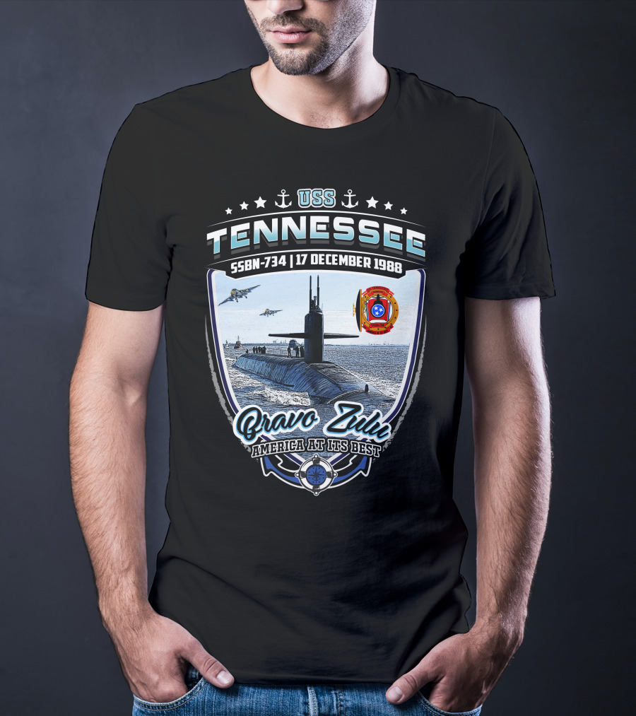 Uss Tennessee Ssbn-734 Bravo Zulu America At Its Best 17 December 1988 Submarine Anchors Stars T-Shirt