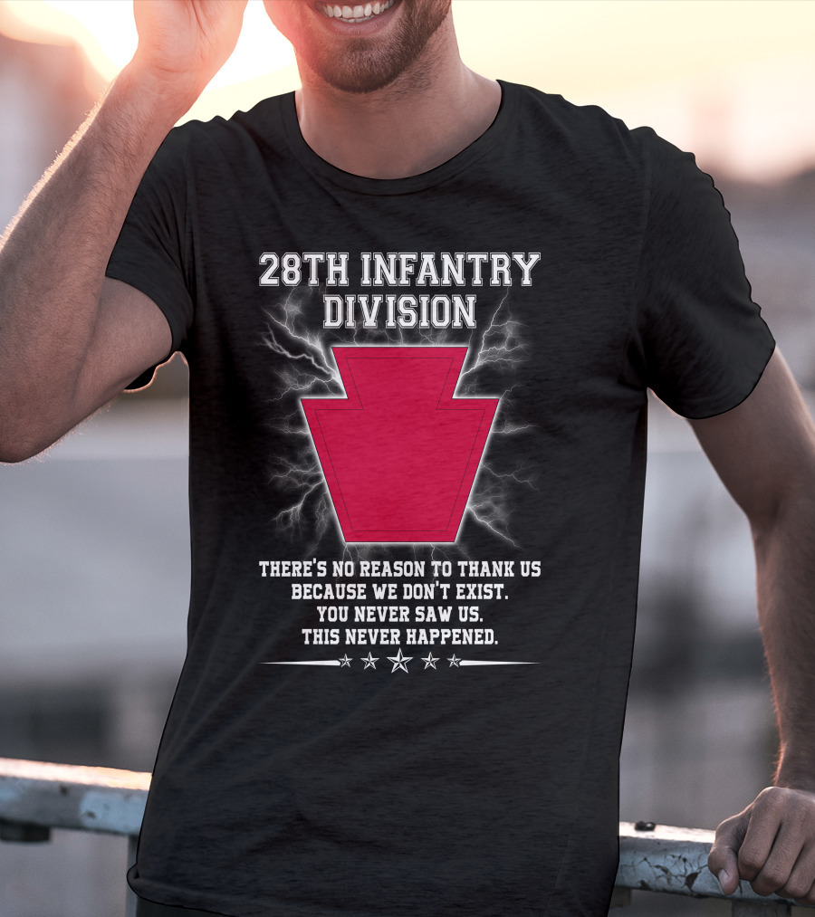28th Infantry Division Red Keystone Emblem With Lightning And Secretive Motto T-Shirt