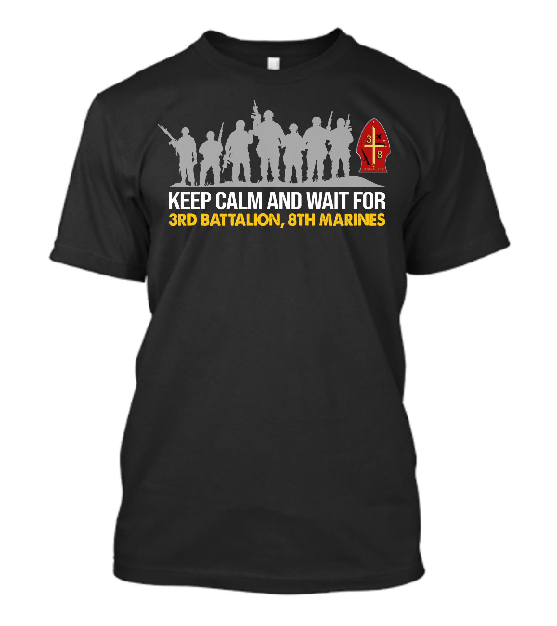 Keep Calm And Wait For 3Rd Battalion 8Th Marines Silhouette With Emblem T-Shirt