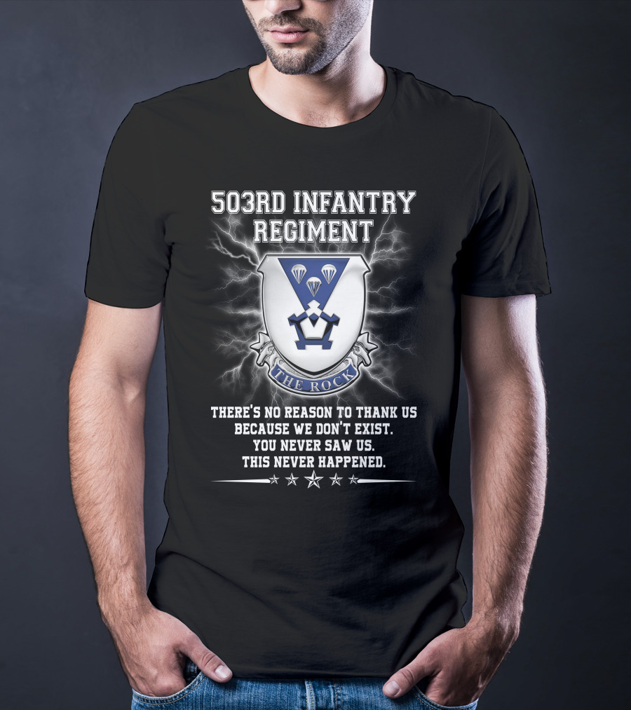 503Rd Infantry Regiment The Rock Shield Lightning Paratrooper Motto T-Shirt