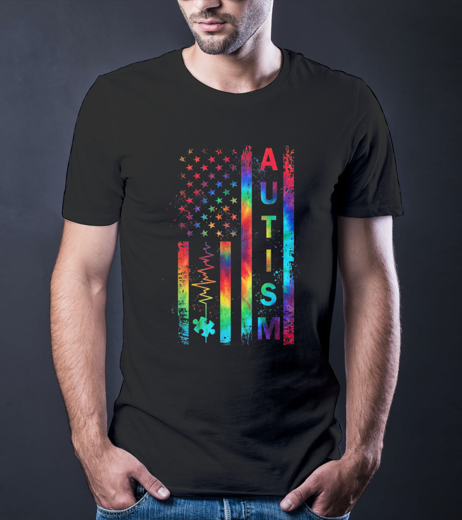 American Flag Autism Awareness Tie Dye Teacher Mom Support T-Shirt