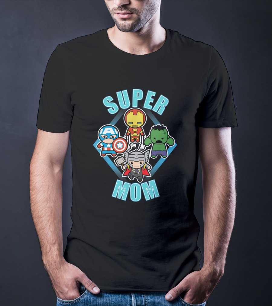 Marvel Super Mom Kawaii Team Captain America Iron Man Thor Hulk T-Shirt