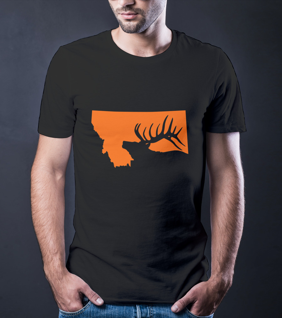 Montana Elk Hunting Silhouette With State Outline T-Shirt