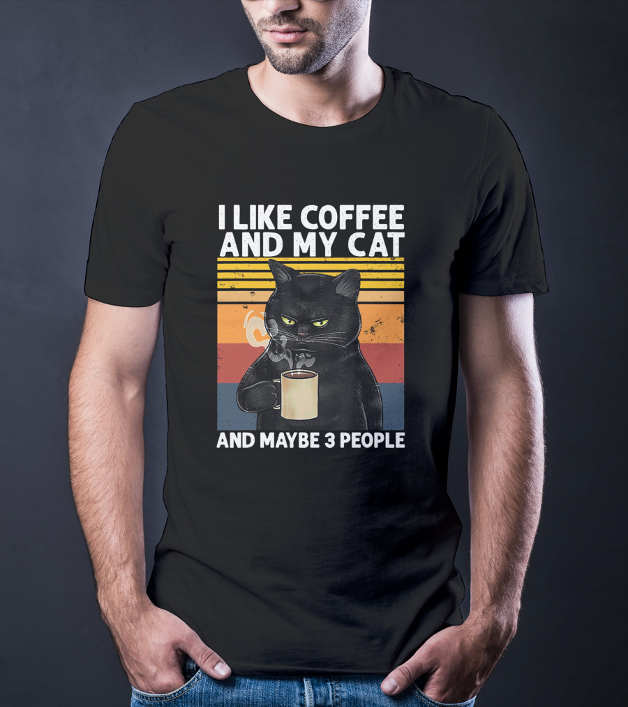 I Like Coffee And My Cat And Maybe 3 People Vintage Cat Lover Gift T-Shirt
