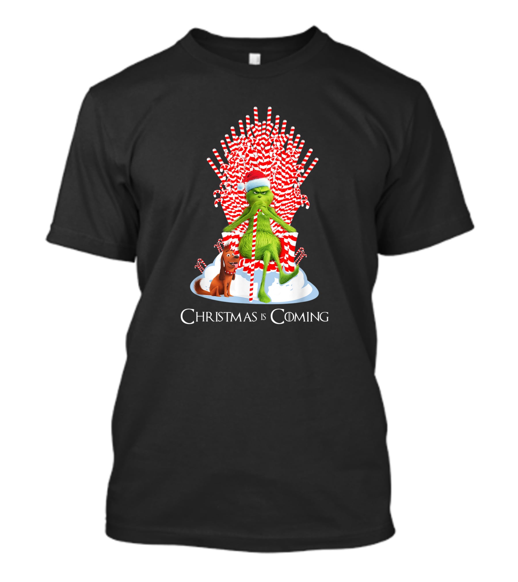Grinch Christmas Is Coming Candy Cane Throne Funny T-Shirt