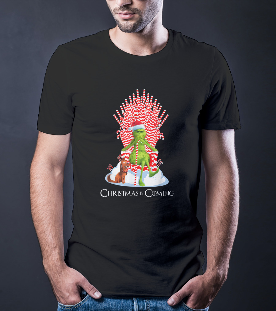 Grinch Christmas Is Coming Candy Cane Throne Funny T-Shirt