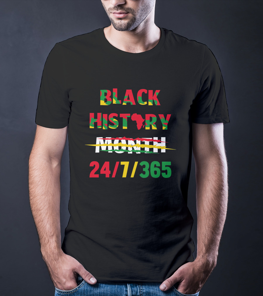 Black History 24 7 365 African Map Flag Colors T-Shirt