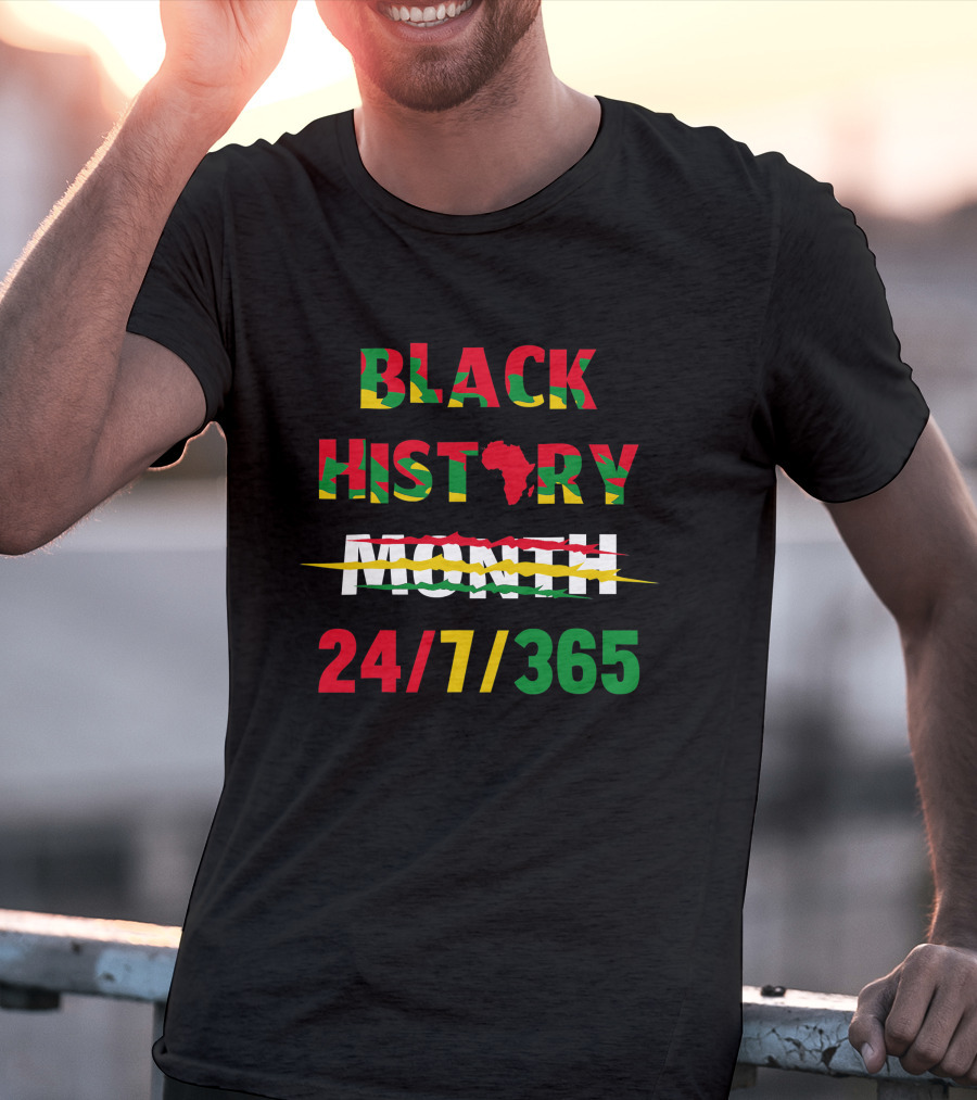 Black History 24 7 365 African Map Flag Colors T-Shirt