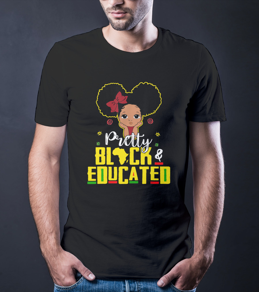 Pretty Black And Educated African Queen Girl With Afro And Red Bow T-Shirt