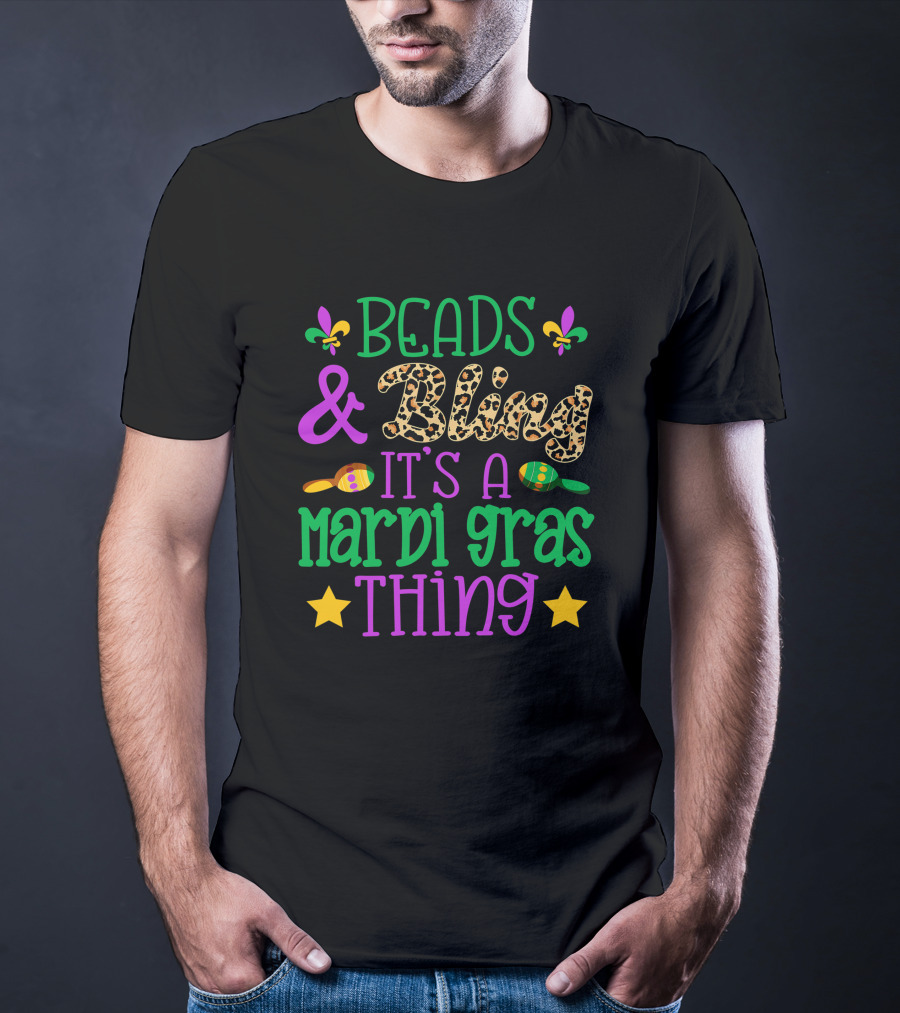 Beads And Bling It's A Mardi Gras Thing Fleur-de-Lis Stars And Maracas T-Shirt