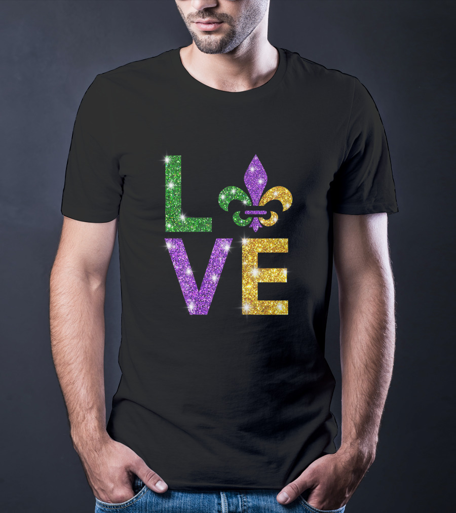 I Love Mardi Gras Fleur-de-Lis Glitter Celebration T-Shirt