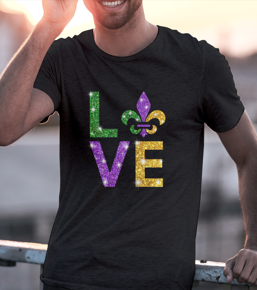 I Love Mardi Gras Fleur-de-Lis Glitter Celebration T-Shirt