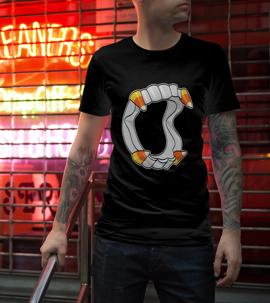 Candy Corn Fangs Funny Vampire Halloween T-Shirt