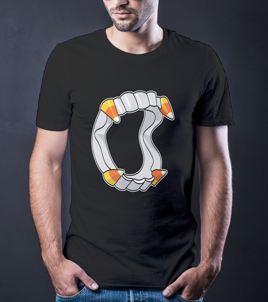 Candy Corn Fangs Funny Vampire Halloween T-Shirt